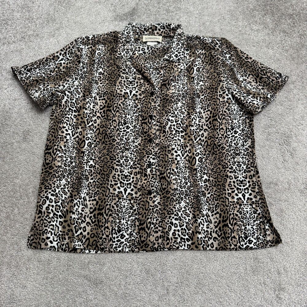Vintage Donnkenny Leopard Print Button Down Shirt Womens XL Padded Shoulder Top